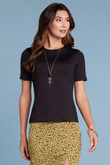 Cathy Short Sleeve Jewel Neck Top Basic
