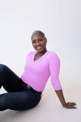 Deborah V-Neck 3/4 Sleeve Top - Seasonal Colors