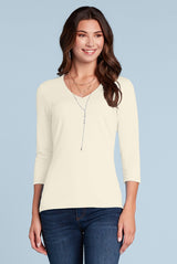 Karen Relaxed Fit 3/4 Slv V-Neck