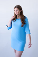 Terry Square Neck 3/4 Sleeve Dress