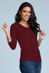 Rachel V-Neck 3/4 Sleeve Ruched Top