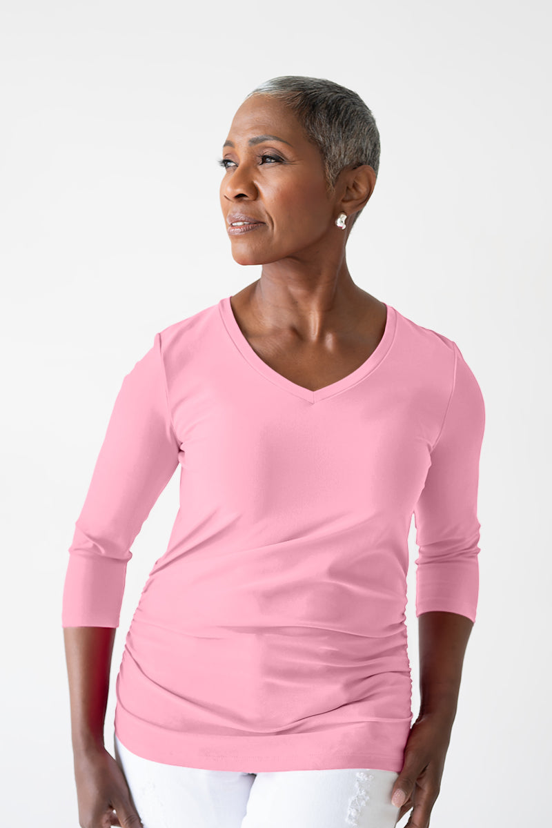 Rachel V-Neck 3/4 Sleeve Ruched Top