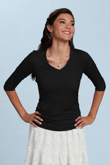Rachel V-Neck 3/4 Sleeve Ruched Top