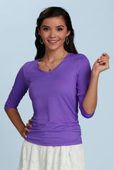 Rachel V-Neck 3/4 Sleeve Ruched Top