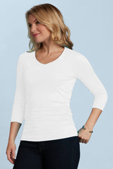 Rachel V-Neck 3/4 Sleeve Ruched Top