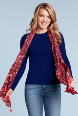 Winter capsule wardrobe for women: navy jewel neck long sleeve top