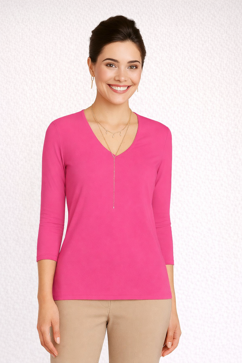 Karen Relaxed Fit 3/4 Sleeve V-Neck Top-Basics