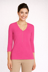 Karen Relaxed Fit 3/4 Sleeve V-Neck Top-Basics