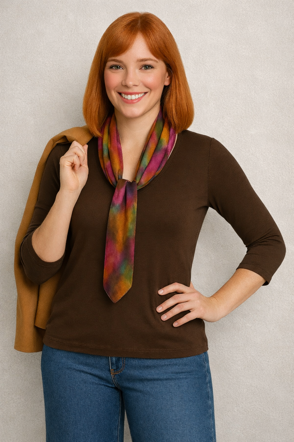 Espresso Crewneck 3/4 Sleeve Top Full Length View - Travel Clothing | JudyP Apparel