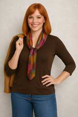 Espresso Crewneck 3/4 Sleeve Top Full Length View - Travel Clothing | JudyP Apparel