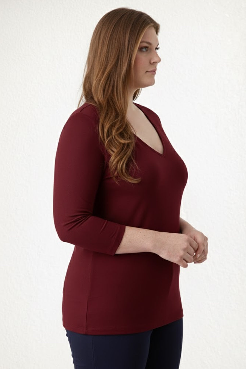 Karen Relaxed Fit 3/4 Sleeve V-Neck Top-Fall 2025 Colors