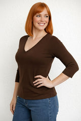 Karen Relaxed Fit 3/4 Sleeve V-Neck Top