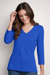 Bright Royal V-Neck 3/4 Sleeve Tunic Front View - Flattering Fit | JudyP Apparel