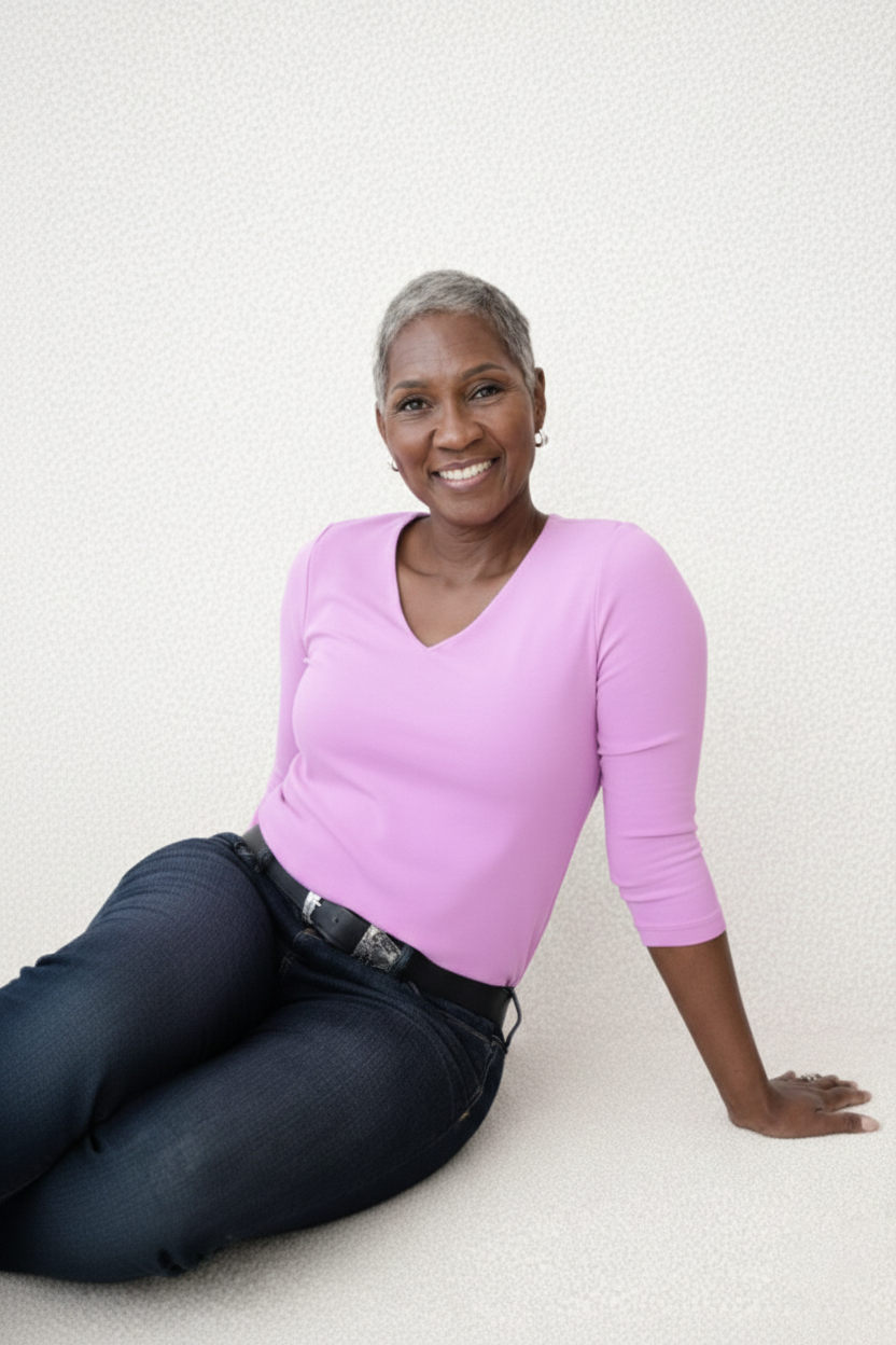 Cotton Candy V-Neck 3/4 Sleeve Top Full Length View - Flattering Fit | JudyP Apparel