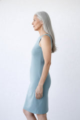 Teal Scoop Neck Sleeveless Dress Side Profile - Travel Clothing | JudyP Apparel