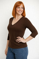 Karen Relaxed Fit 3/4 Sleeve V-Neck Top-Fall 2025 Colors