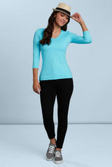 Karen V-Neck 3/4 Sleeve Top (Relaxed Fit) - SALE