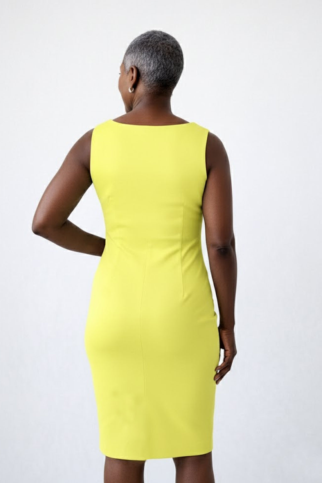 Chartreuse Boatneck Sleeveless Dress Back View - Made in USA | JudyP Apparel