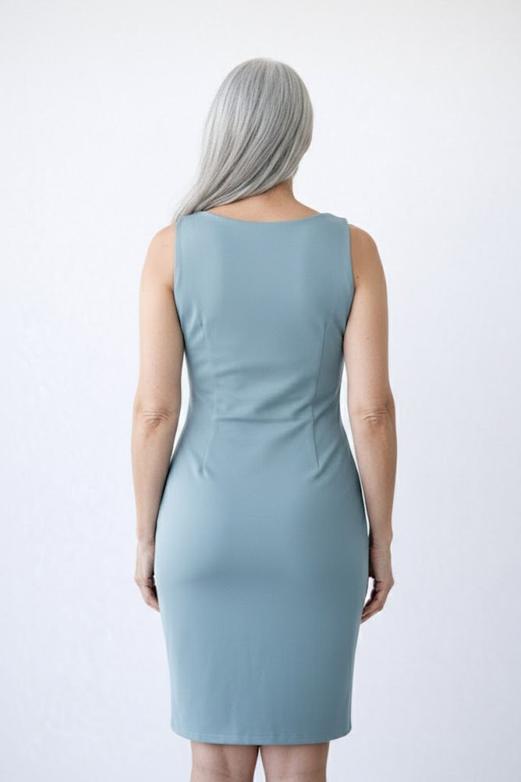 Teal Scoop Neck Sleeveless Dress Back View - Flattering Fit | JudyP Apparel