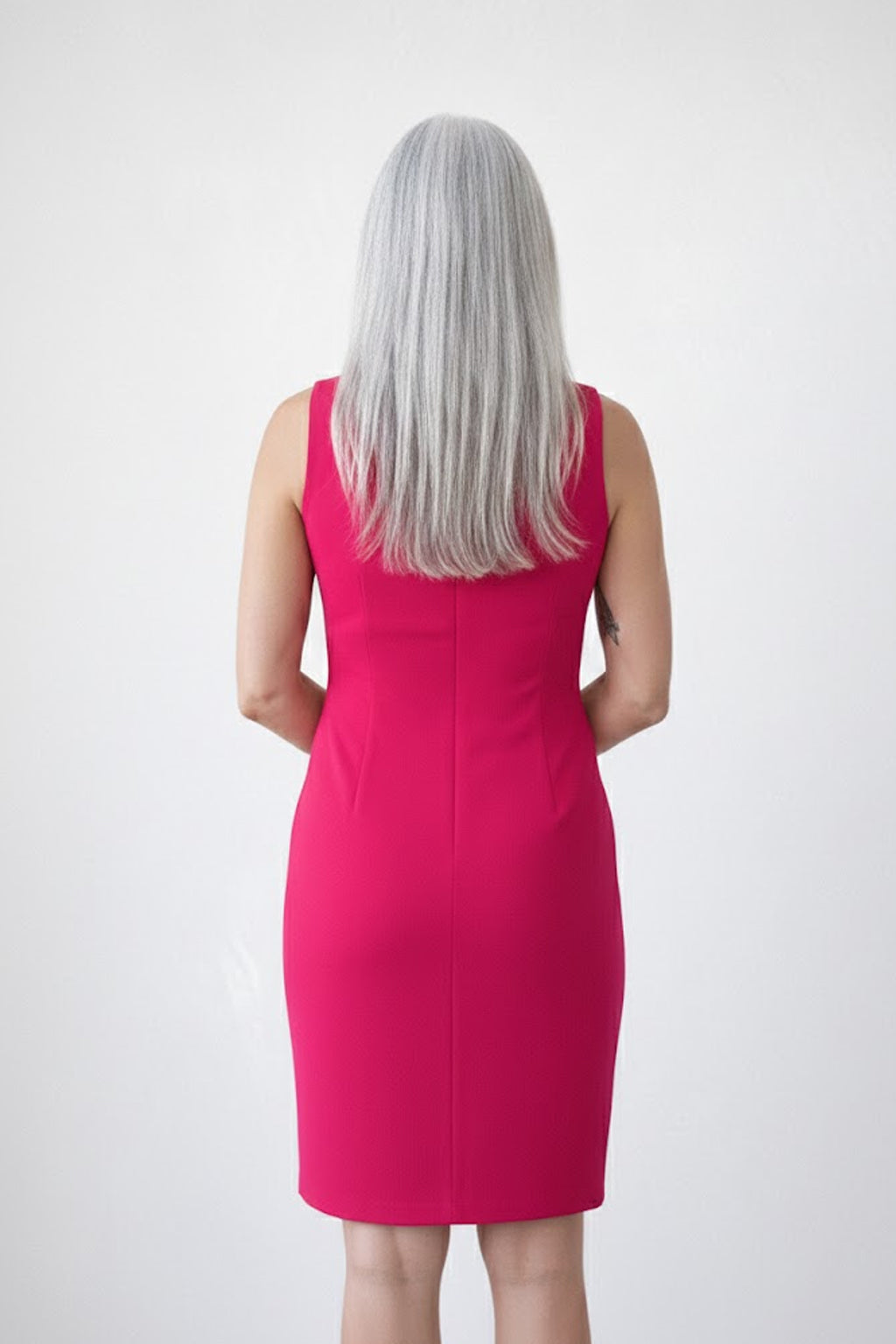 Fuchsia Scoop Neck Sleeveless Dress Back View - Made in USA | JudyP Apparel