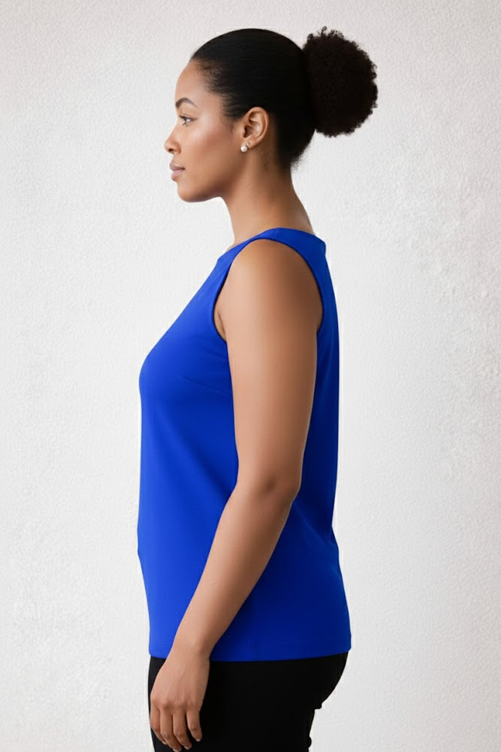 Bright Royal Boatneck Sleeveless Tank Top Side Profile - UPF 50 | JudyP Apparel