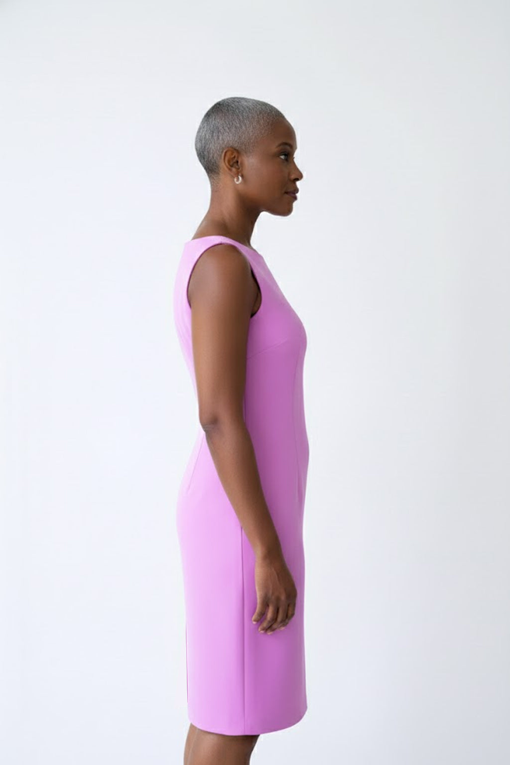 Cotton Candy Boatneck Sleeveless Dress Side Profile - Made in USA | JudyP Apparel