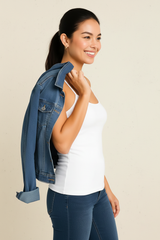 White Scoop Neck Sleeveless Tank Top Front View - Elevated Basic | JudyP Apparel