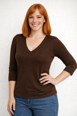 Karen Relaxed Fit 3/4 Sleeve V-Neck Top-Fall 2025 Colors