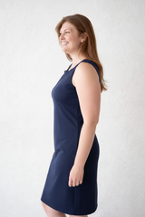 Navy Scoop Neck Sleeveless Dress Side Profile - Elevated Basic | JudyP Apparel