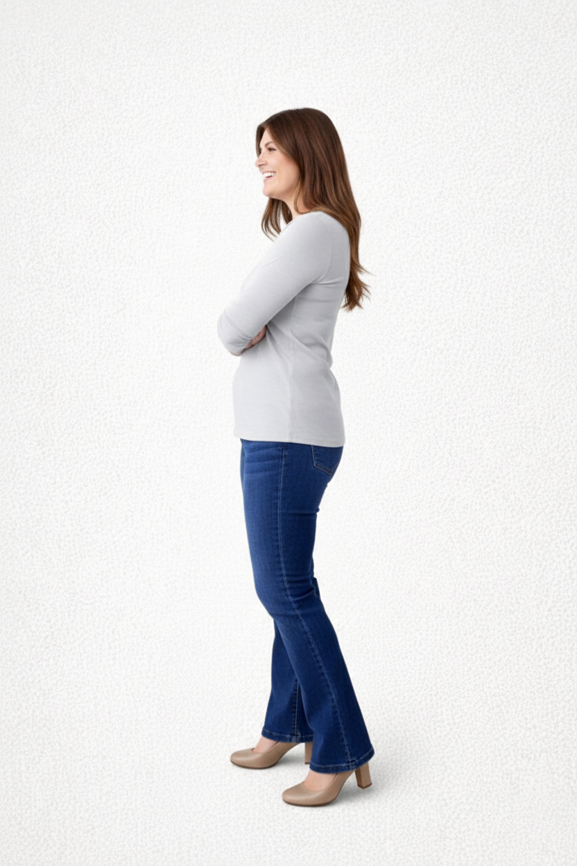 Ivory Crewneck Long Sleeve Top Full Length View - Machine Washable | JudyP Apparel