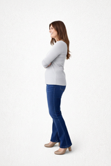 Ivory Crewneck Long Sleeve Top Full Length View - Machine Washable | JudyP Apparel