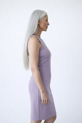 Plum Scoop Neck Sleeveless Dress Side Profile - Flattering Fit | JudyP Apparel