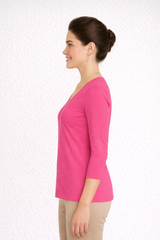 Karen Relaxed Fit 3/4 Sleeve V-Neck Top-Basics