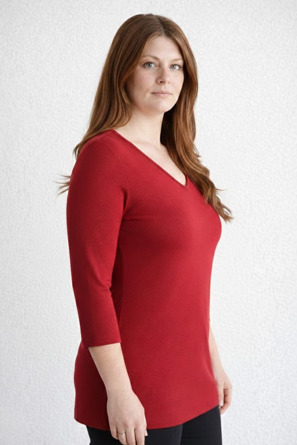 Karen Relaxed Fit 3/4 Sleeve V-Neck Top-Basics