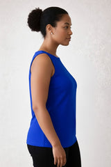 Bright Royal Boatneck Sleeveless Tank Top Side Profile - Moisture Wicking | JudyP Apparel