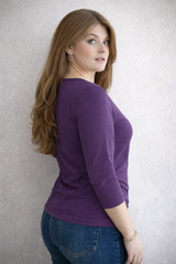 Imperial Purple Crewneck 3/4 Sleeve Top Side Profile - Flattering Fit | JudyP Apparel