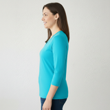 Turquoise V-Neck 3/4 Sleeve Top Side Profile - Moisture Wicking | JudyP Apparel