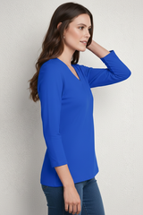 Bright Royal V-Neck 3/4 Sleeve Tunic Side Profile - Moisture Wicking | JudyP Apparel