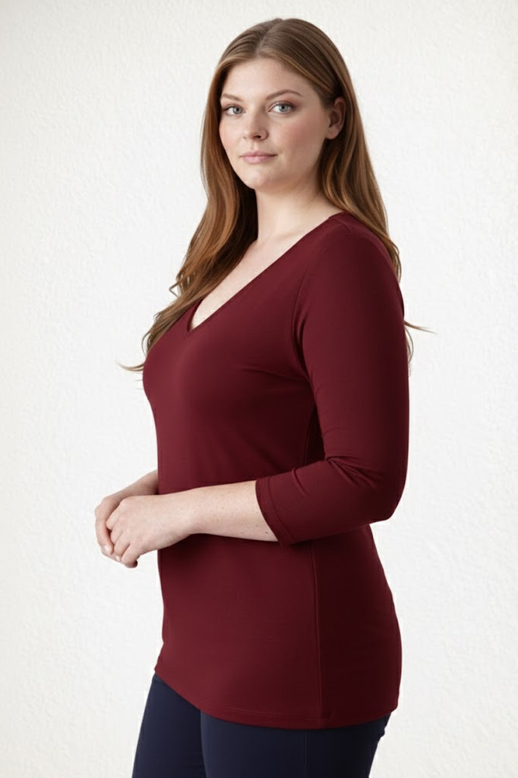 Karen Relaxed Fit 3/4 Sleeve V-Neck Top-Fall 2025 Colors