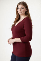 Karen Relaxed Fit 3/4 Sleeve V-Neck Top-Fall 2025 Colors