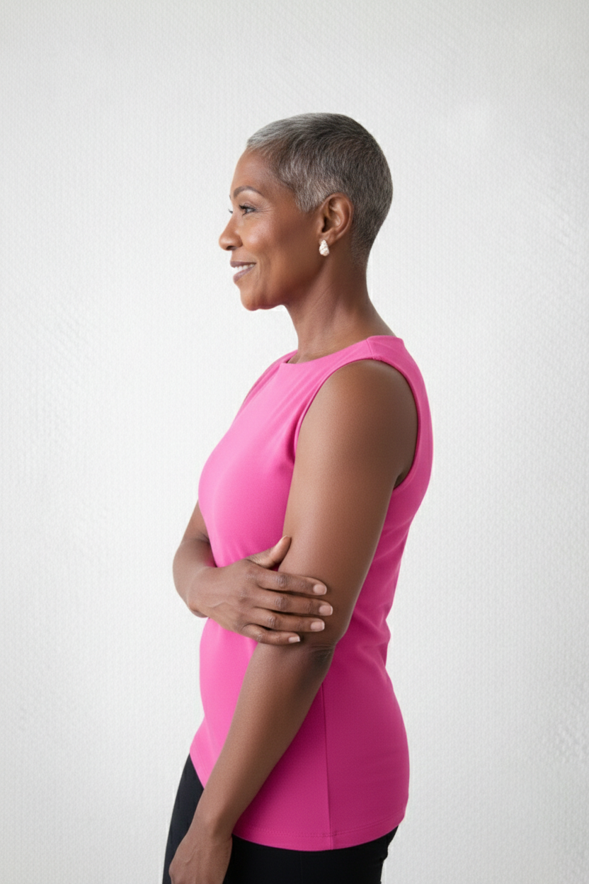 Fuchsia Scoop Neck Sleeveless Top Side Profile - Flattering Fit | JudyP Apparel