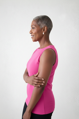 Fuchsia Scoop Neck Sleeveless Top Side Profile - Flattering Fit | JudyP Apparel
