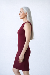 Burgundy Scoop Neck Sleeveless Dress Side Profile - Moisture Wicking | JudyP Apparel