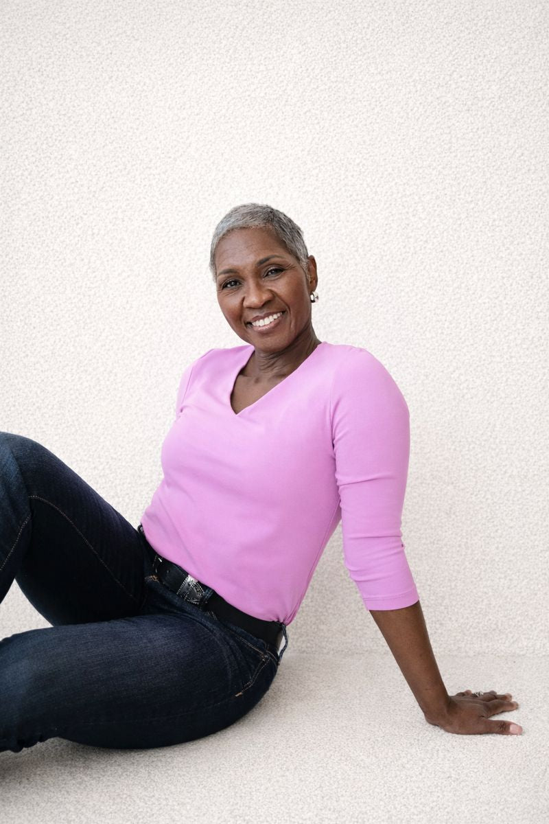 Cotton Candy V-Neck 3/4 Sleeve Top Full Length View - Wrinkle-Free | JudyP Apparel