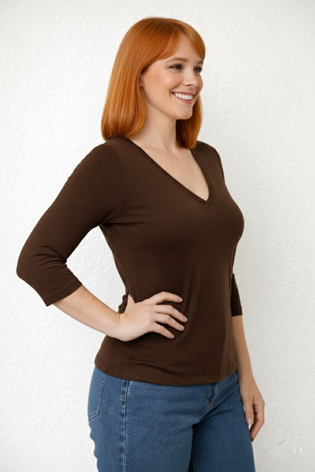 Karen Relaxed Fit 3/4 Sleeve V-Neck Top-Fall 2025 Colors