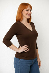 Karen Relaxed Fit 3/4 Sleeve V-Neck Top-Fall 2025 Colors