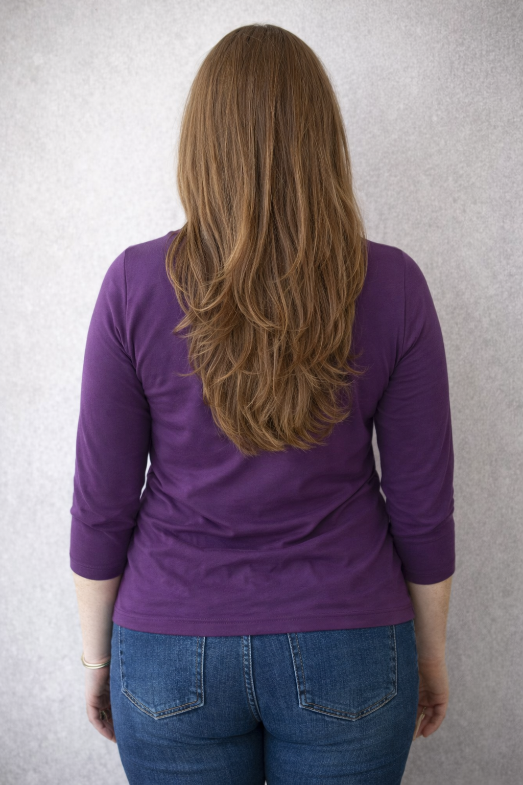 Imperial Purple Crewneck 3/4 Sleeve Top Back View - Travel Clothing | JudyP Apparel