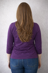 Imperial Purple Crewneck 3/4 Sleeve Top Back View - Travel Clothing | JudyP Apparel