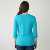 Turquoise V-Neck 3/4 Sleeve Top Back View - UPF 50 | JudyP Apparel