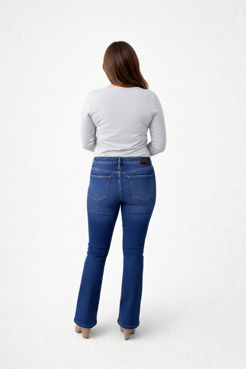 Ivory Scoop Neck Long Sleeve Top Back View - Flattering Fit | JudyP Apparel